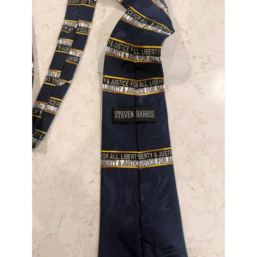 Steven Harris Mens Police Tie Liberty Justice For All Handcuffs Badge Navy‎ Blue